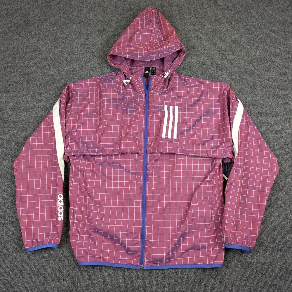 Adidas‎ Primeblue Iridescent Grid Windbreaker Jacket Purple Pink Mens Medium